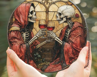 Skeleton Couple Stained Glass Suncatcher: Gothic Whimsigoth Window Decor