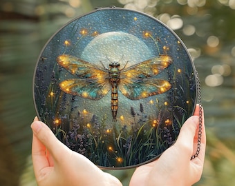 Dragonfly Suncatcher: Stained Glass Moonlit Window Hanging