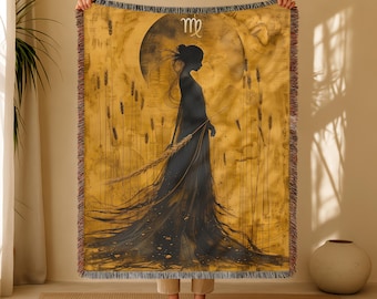 Virgo Woven Blanket, Virgo Birthday Gift for Her, Astrology Throw Blanket, Celestial Wall Hanging, August September Birthday Gift