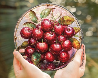 Cherry Stained Glass Suncatcher: Cottagecore Window Art