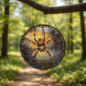 Spider Suncatcher - Stained Glass Window Hanging - Web Sun Catcher - Mystical Nature Decor - Garden Spirit Gift - Woodland Art