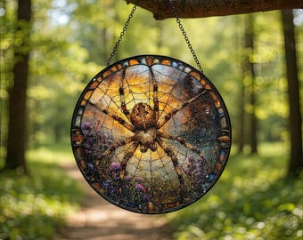 Stained Glass Spider Suncatcher: Mystical Web Window Hanging