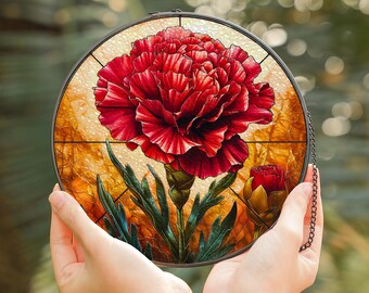Stained Glass Carnation Suncatcher: January Birth Flower Window Hanging