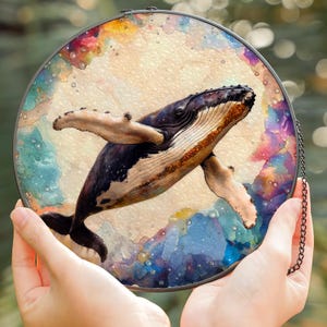 Whale Stained Glass Suncatcher: Ocean Window Decor, Humpback Design