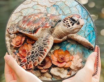 Stained Glass Sea Turtle Suncatcher: Ocean Window Hanging