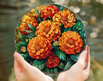 October Birth Flower Marigold Stained Glass Suncatcher | Orange Floral Window Hanging | Fall Gift