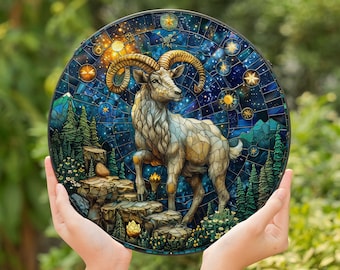 Capricorn Zodiac Stained Glass Suncatcher: Celestial Window Art