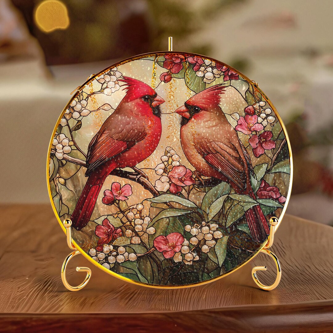 Large Cardinal Display Cardinal Pair Stained Glass Suncatcher - Cardinals Couple Window ...