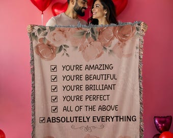 You Are Amazing Affirmation Woven Blanket, Floral Gift for Her, Best Friend Gift, Daughter Gift, Graduation Gift, Self Love Blanket,Mom Gift
