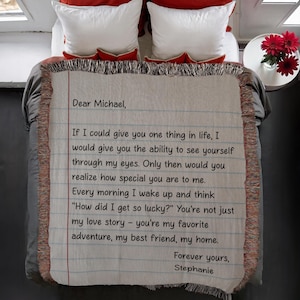 Personalized Love Letter Blanket - Custom Name Woven Throw - Romantic Note Design Gift for Couples - Perfect Gift for Father&#39;s Day