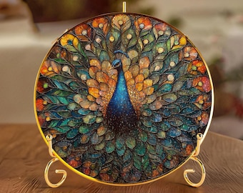 Peacock Stained Glass Suncatcher - Peacock Window Hanging - Peacock Gift - Jewel Tone Home Decor - Bird Lover Gift - Peacock Sun Catcher