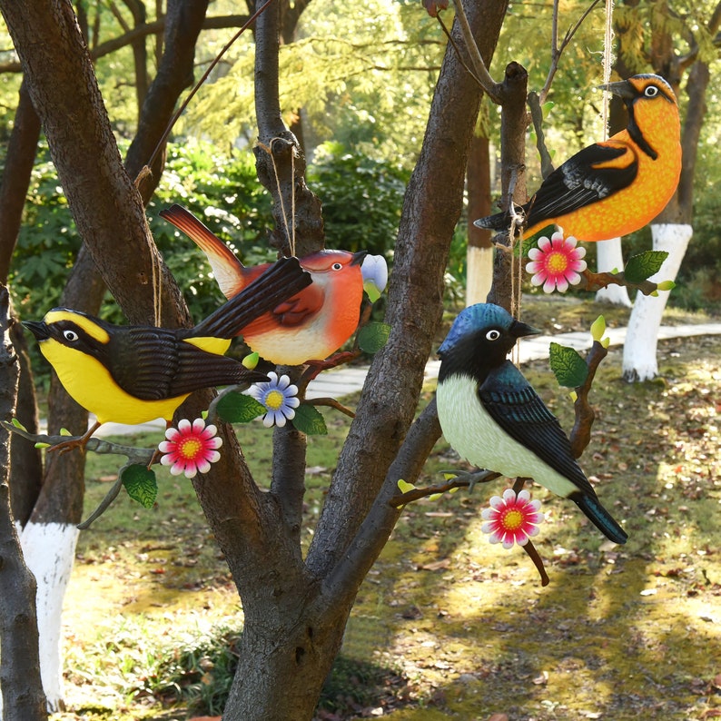Set of 4 Metal Hanging Birds Outdoor Wall/fence Decor Etsy