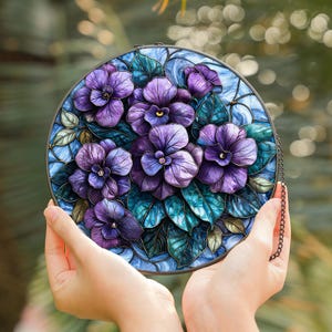 February Birth Flower Violet Stained Glass Suncatcher | Purple Floral Window Hanging | Gift for Her Decor