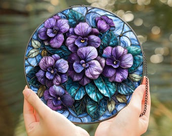 Stained Glass Violet Suncatcher: February Birth Flower Window Hanging