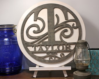 Custom Wood Monogram Sign – Personalized Family Name Plaque