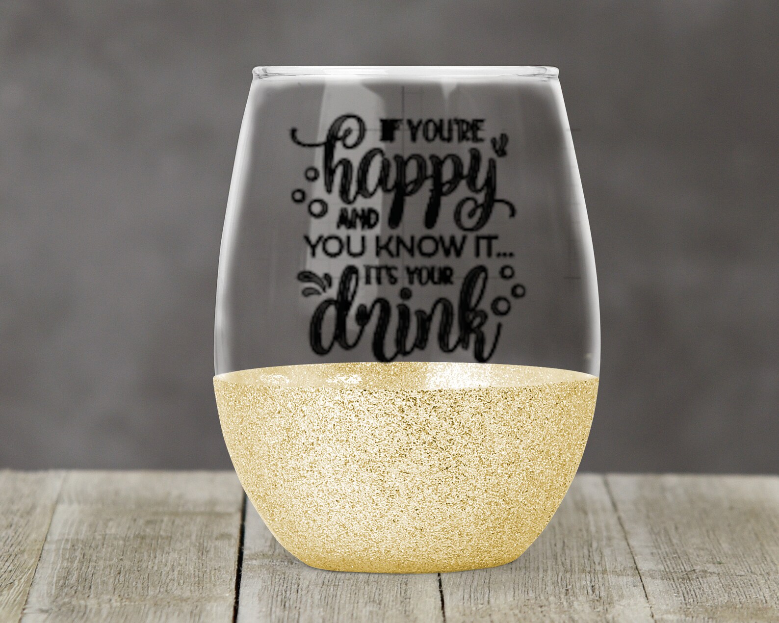Laseered Personalized No Stem Wine Glass w/ Glitter Bottom Etsy