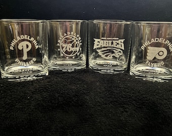 Custom Engraved All Philadelphia Sports Team Whiskey Glasses - Set of 4