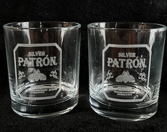 Custom Engraved 10 oz Patron Whiskey Glasses - Set of 2