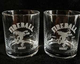 Engraved 10 oz Whiskey Fireball Glasses - Set of 2
