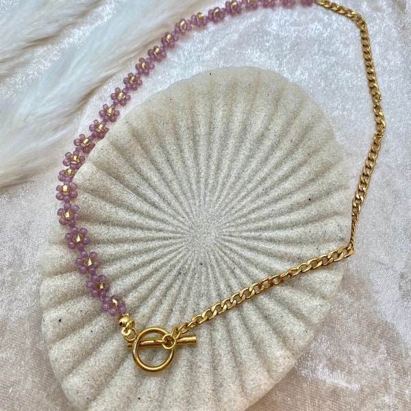 Perlen/Gliederkette ,,Cleopatra‘‘ Blümchen, Gold, Edelstahl