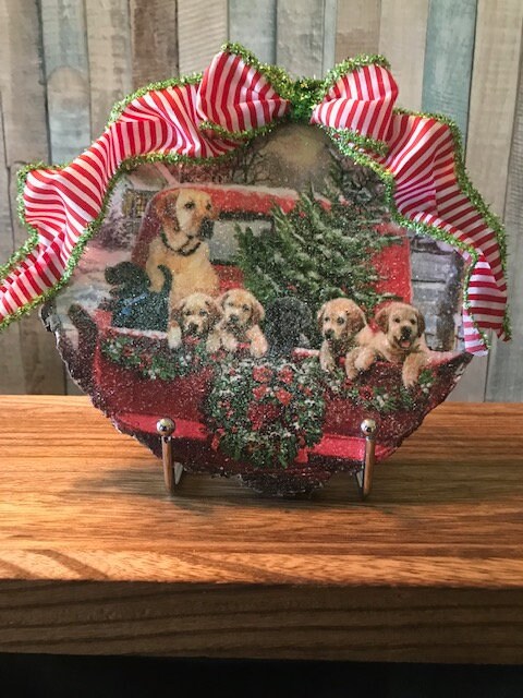 Red truck christmas scene gift for home