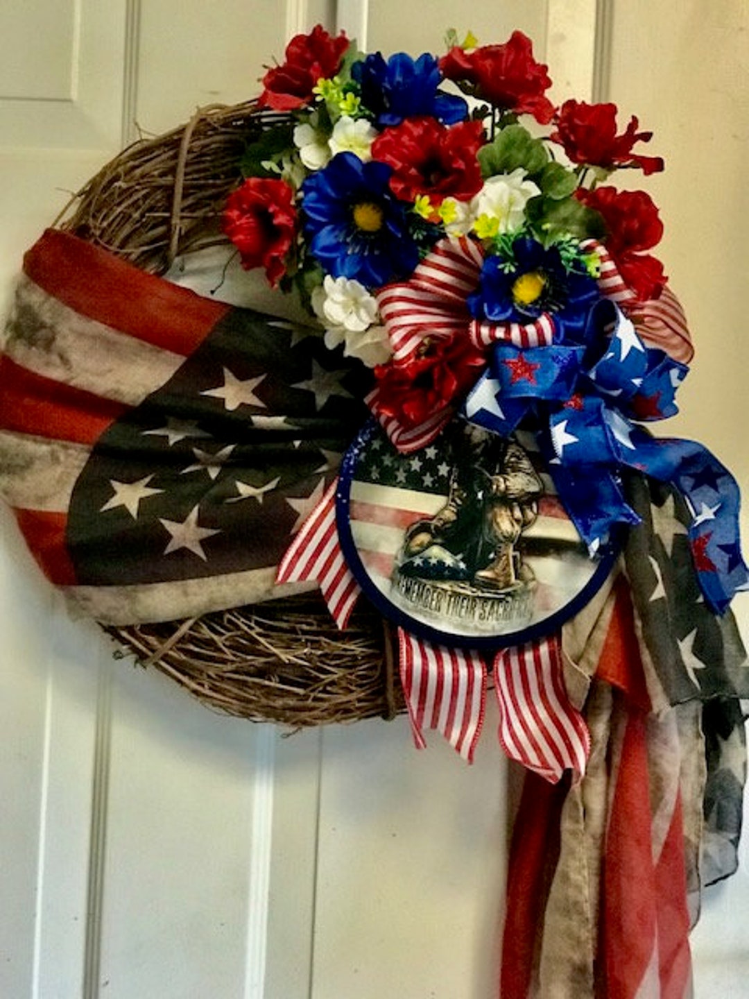Memorial Day Wreath Patriotic Wreath Red White and Blue Decor - Etsy