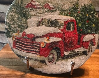 Red Truck winter decor table sign gift for home