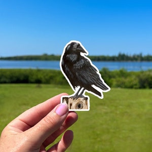 Raven Sticker, Crow Sticker, Weatherproof Durable Vinyl, Great for Laptop Journal Water Bottle, For a Bird Lover, Black Bird Acrylic Artwork