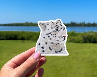 Snow Leopard Sticker, Durable Vinyl Animal Sticker For Laptop or Water Bottle, Wild Cat Sticker for Children, Snow Leopard Art