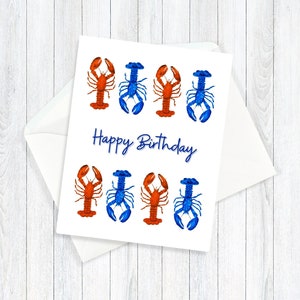 carte d'anniversaire de homard | de homard de joyeux anniversaire | Individuel ou ensemble | Peinture acrylique imprimée | Papeterie maison