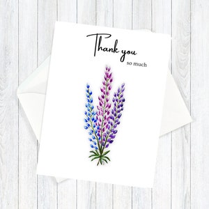 Lupin Thank You Card | Floral Thank You Card | Lupin Greeting Card | Homemade Stationery