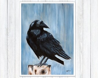 Raven Art PRINT, Acrylic Bird Print, Crow Art Print, Acrylic Giclee Print of Bird Art, Bird Wall Art, Raven Wall Decor, Unframed