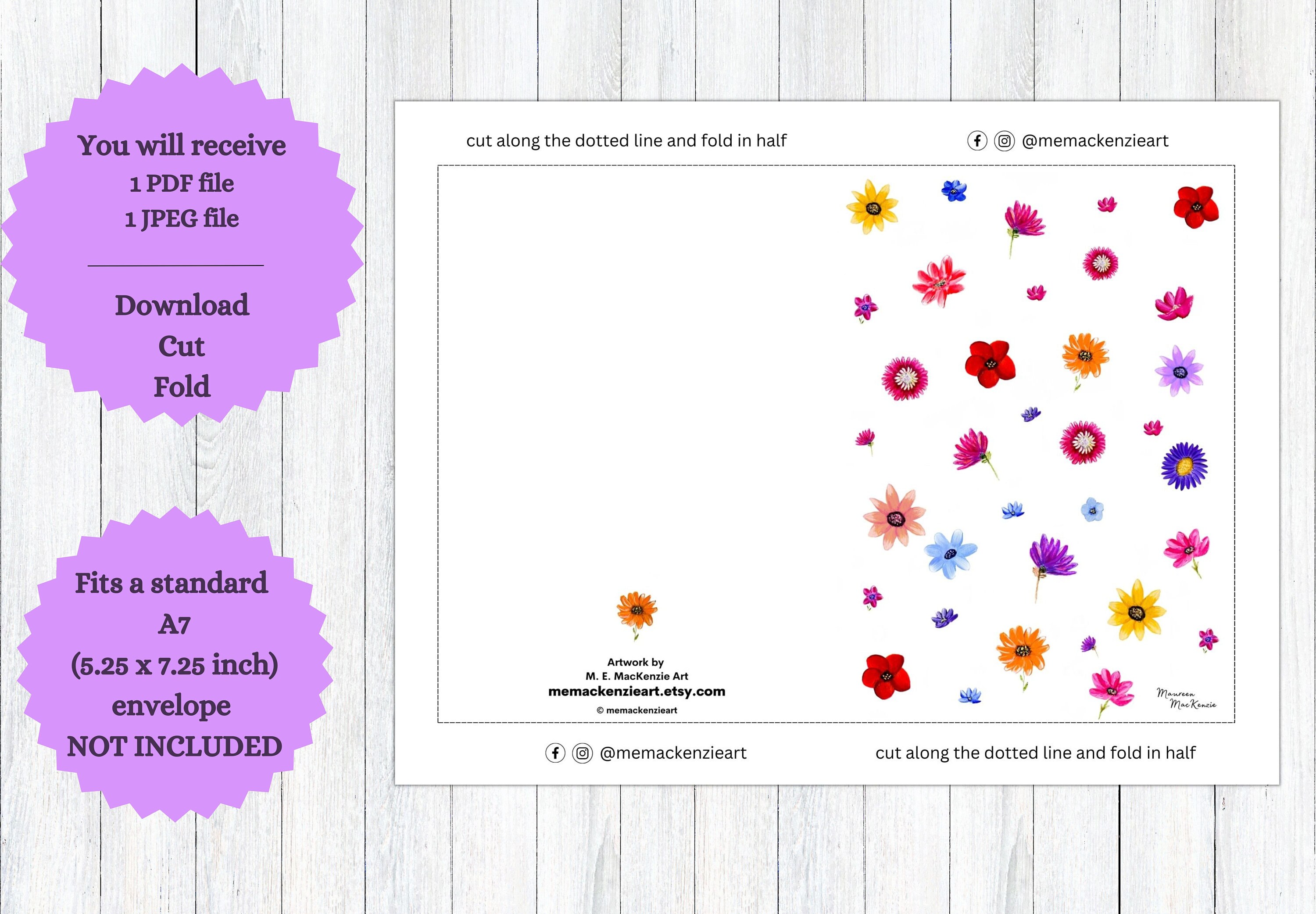 Printable Greeting Card, Digital Floral All Occasion Card, Instant ...