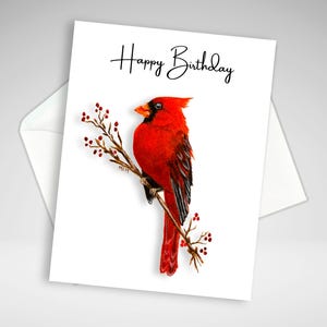 carte d'anniversaire cardinal | Cardinal d'anniversaire carte de vœux | Individuels ou lot de 6 | Impressions de peinture acrylique | Papeterie maison