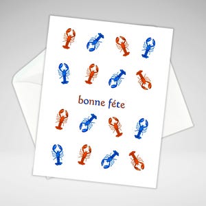 Bonne Fête Carte | Lobster Birthday Card | Happy Birthday Card | Individual or Set of 6 | Acrylic Painting Print | Homemade Stationery