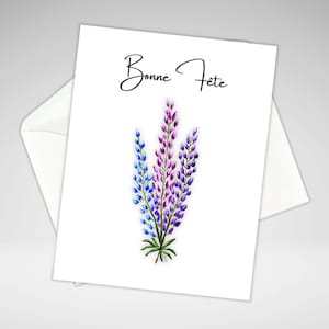 Lupine Birthday French Note Card Individual or Set, Acrylic Print, Floral Greeting Card, Homemade Stationery, French Birthday Card, Canadian