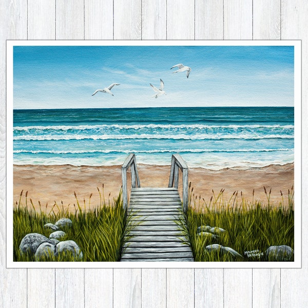 Nova Scotia Beach PRINT,  Lockport Beach Art,  Acrylic Giclee Seascape Print,  Maritime Wall Art, Ocean Art Wall Decor, UNFRAMED