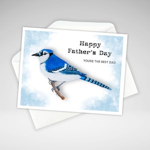 Carte de fête des pères Geai bleu, carte pour papa, impression acrylique, carte de papa oiseau bleu faite main, papeterie maison, carte de fête des pères fabriquée au Canada