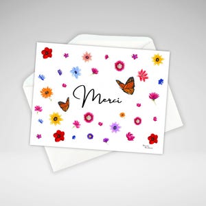Ensemble ou individuel de cartes de remerciement papillon, carte de correspondance papillon et fleurs, impression acrylique, papeterie maison, fabrication canadienne