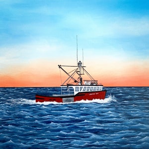 Lobster Boat PRINT, Nova Scotia Fishing Boat Print, Acrylic Painting Print,  Nautical Wall Art, Coastal Maritime Art Print, Canadian Artist