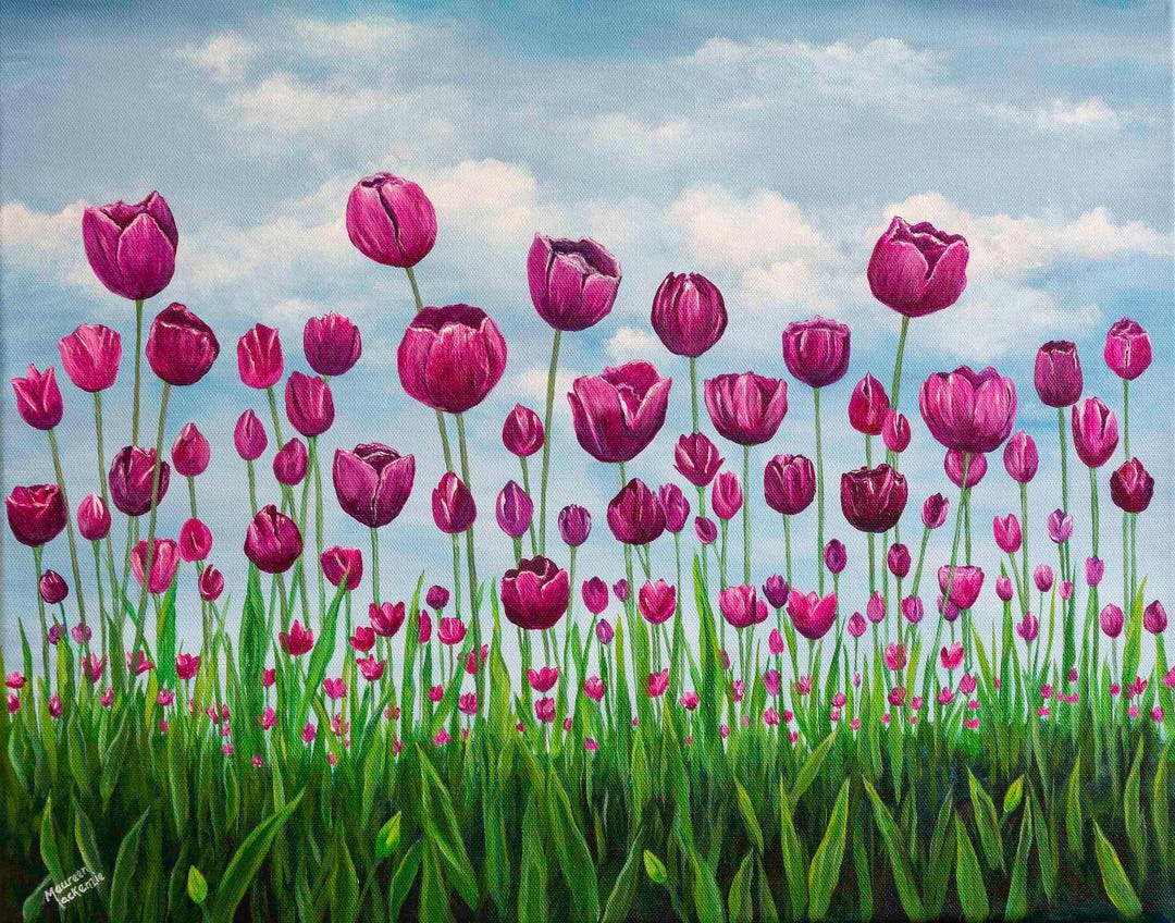 Pink Tulips Art Print, Acrylic Painting Giclée Fine Art Floral Print ...
