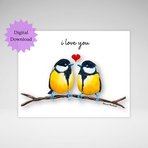 Carte imprimable Love Birds, jolie carte de Saint-Valentin en téléchargement numérique, carte de voeux je t'aime, carte d'anniversaire imprimée et découpée, carte pour mari