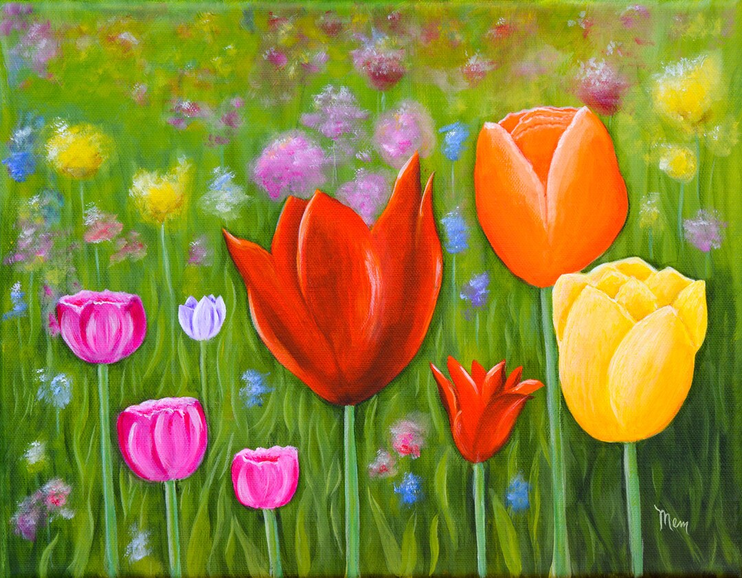 Original Tulip Painting, Acrylic Floral Painting on 11 X 14 on Canvas ...
