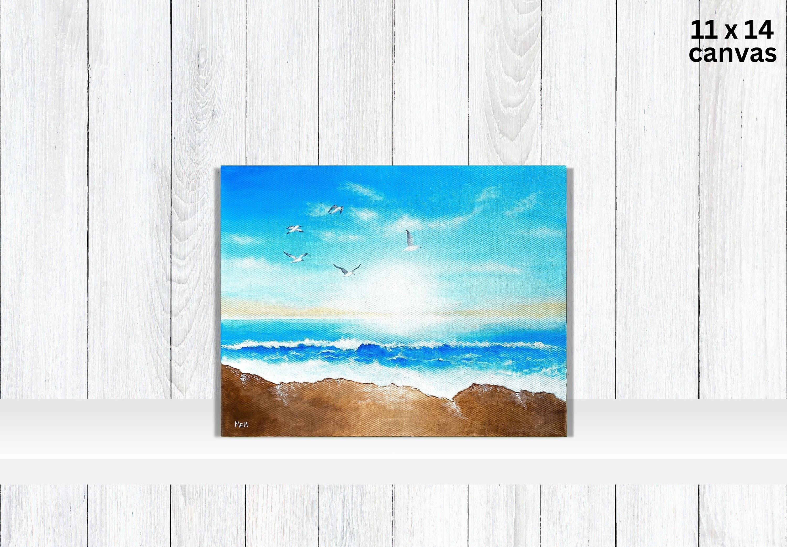 Original Ocean Beach Painting, Original Acrylic Painting, Seascape  Painting, 11 X 14 on Canvas, Livingroom Wall Art 