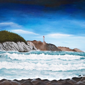 Cape Forchu Lighthouse PRINT, False Harbour, Nova Scotia Nautical PRINT,  Acrylic Painting Giclee Print, Coastal Wall Art, Canadian Artist