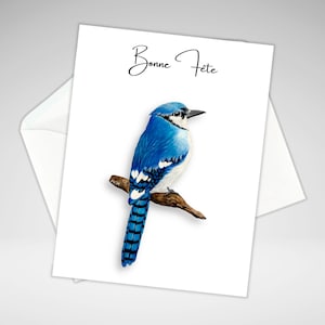 Bonne Fête | Blue Jay Birthday Card | Happy Birthday Greeting Card | Individual or Set of 6 | Acrylic Painting Prints | Homemade Stationery