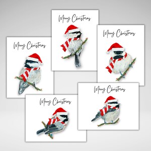 Lot de 5 ou 10 cartes de Noël mésanges, paquet de cartes de vœux personnalisables, cartes de voeux mésanges des fêtes, papeterie maison, canadienne