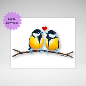 Cartão de pássaros do amor para impressão, cartão de dia dos namorados para download digital, cartão de felicitações "Eu te amo", cartão de aniversário para impressão e corte, cartão de amor para marido