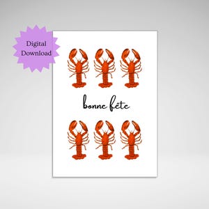 Printable French Lobster Birthday Card, Digital Download Nautical Cute Birthday Card,  Instant Download Greeting Card, Print and Cut Card,