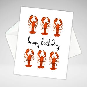 carte d'anniversaire de homard | carte de correspondance de joyeux anniversaire | Individuels ou lot de 6 | Peinture acrylique imprimée | Papeterie maison